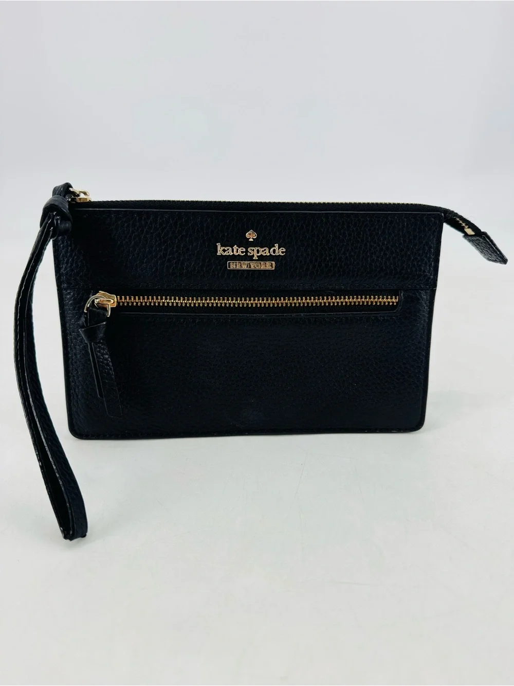 Kate Spade Leather Black Zippered Multi Compartment Card Holder Wristlet Wallet